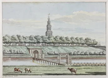 Udvendigt af Herepoort og Herepoortenbrug med bymur i Groningen